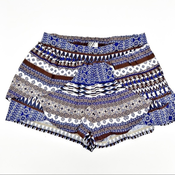 Free People Flowy Blue & Brown Boho Western Cottagecore Shorts - Picture 1 of 4